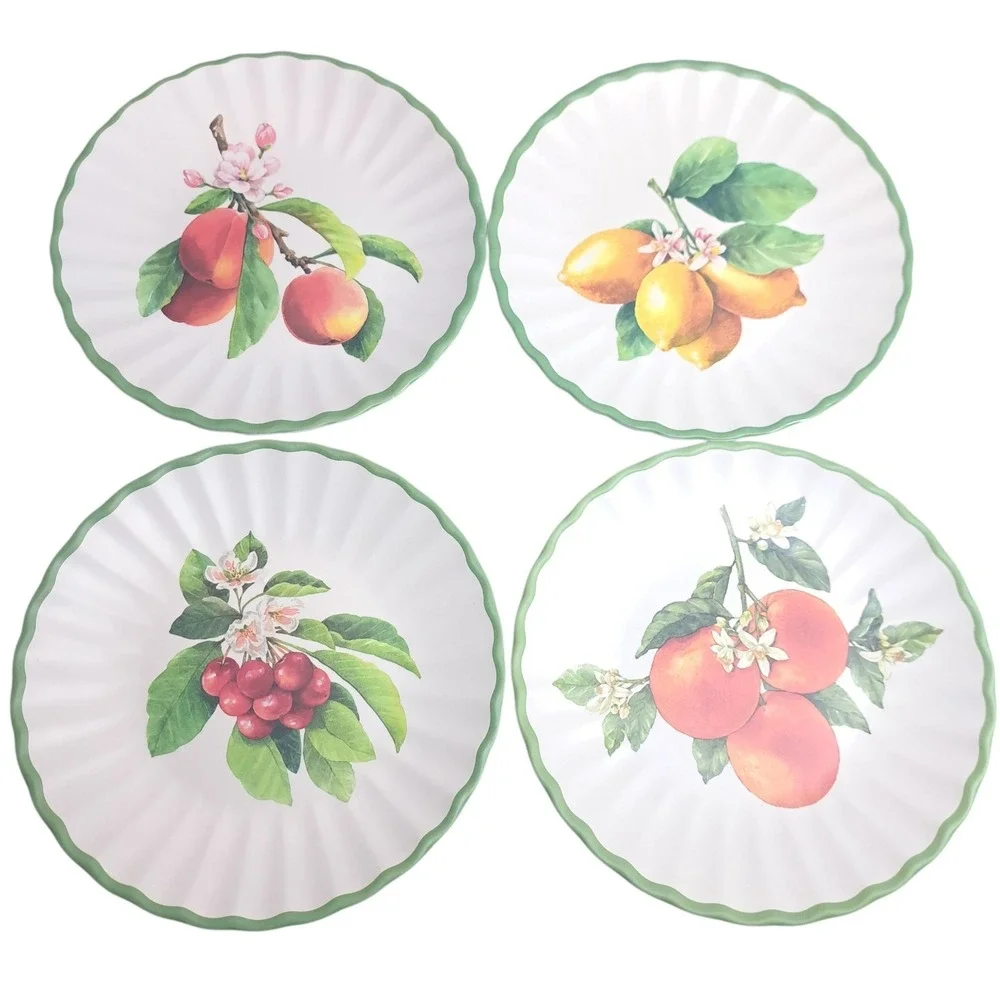 Set of 4 The Farmhouse Salad Plates‎ 100% Melamine Dishwasher Safe Fruit Themed